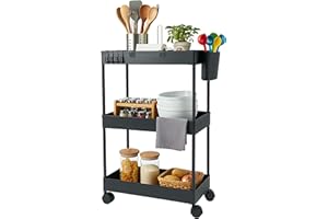 ‎RELAXDAYS Relaxdays Rollwagen, 3 Etagen, Servierwagen, Küchenwagen Bad & Büro, Rollregal, HBT: 62,5x40x22 cm, Bastelwagen, schwarz