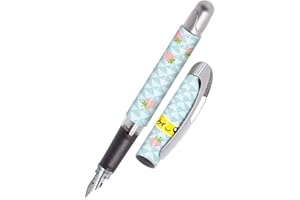 Online College Banana - Penna stilografica per destrorsi, impugnatura ergonomica, pennino medio, cartucce d'inchiostro standard, con cartuccia combinata, colore: blu, adatto a persone allergiche