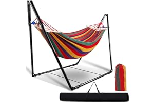 Ansobea Hamak ze stelażem, metalowy, składany stelaż, z torbą do przenoszenia, do 150 kg, na kemping, do ogrodu, na basen, balkon