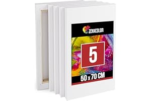 Zenacolor Leinwand auf Keilrahmen 5er Set - 50x70 Canvas Zum Bemalen - 5 Stück 100% Säurefreie Baumwolle - Groß für Alle Farbarten