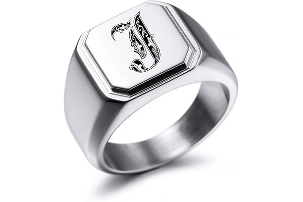 MeMeDIY Gravure Personnalisée Monogramme Initiales Lettre Signet Bague pour Hommes Femmes Filles Garçons Personnalisation D'alliances en Acier Inoxydable Bijoux lot avec Ajusteurs de Taille de Bague