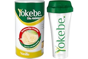 ‎YOKEBE Yokebe Vanille Starterpaket inklusive Shaker - Die Aktivkost - Diätshake zur Gewichtsabnahme - glutenfrei, laktosefrei und vegetarisch - Diät-Drink mit Proteinen (500 g = 12 Portionen)