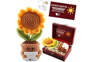 SZHHRXI Dankeschön Geschenke Klein – Pocket Hug Deutsch Positive Gestrickte Mehrfarbig Sonnenblume mit Schlüsselanhänger & Grußkarte im Vintage-Schatztruhe – Glücksbringer für Freunde Kollegen Eltern (B)