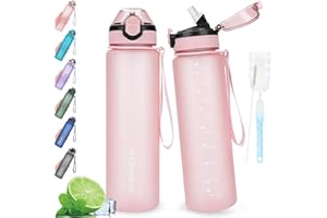 AOHAN Trinkflasche 1L mit auslaufsicherem Klappdeckel, BPA freie Sport Trinkflasche mit Stroh, Wasserflasche Geschirrspüler sichere Wasserflasche ungiftiger Wasserkrug mit Tragegurt