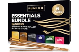 Fumino Incenso Bastoncini Naturali Realizzati a Mano Multipack Essenziale 6 Scatole 84 Stick (90g) Incensi Naturali Masala Agarbatti Fragranza Profumata Incenso Meditazione e Relax