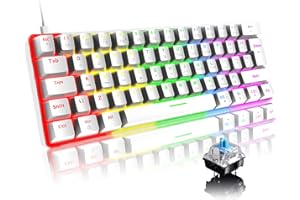 FELiCON x ZIYOU LANG T60 Tastiera da gioco meccanica al 60%, Tastiera Gaming Cablata Type-C, Compact 62 Tasti, 19 RGB Rainbow Chroma Retroilluminato, Blue Switch Mechanical Keyboard per PC Mac-Bianco