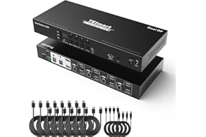 Switch KVM 4×2 TESmart DisplayPort Dual Monitor 4K@60Hz 4: 4: 4 Ultra HD 4 PC 2 monitor Supporto HDCP 2.2 tramite tastiera/telecomando IR/RS232/controllo porta LAN con USB 2.0&L/R audio porta - Nero