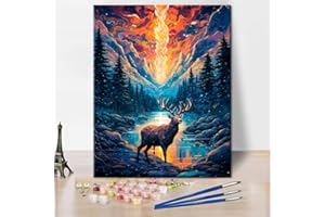 TISHIRON Deer Paint by Numbers for Adults Beginner Abstract Colorful Painting Landscape Forests Paint by Number Kits On Canvas Acrylic Paint Drawing Paintwork with Paintbrushes Oil Painting Home Decor16x20"