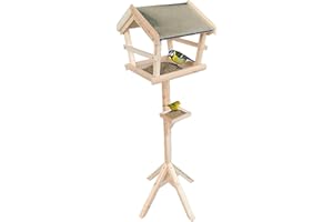 Relaxdays Mangeoire pour Oiseaux avec Support, Toit étanche, Jardin, Balcon et terrasse, nichoir, Bois de Sapin, Naturel