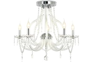 XL Glas Kronleuchter Kristall Decken Lampe Leuchte Lüster 64cm groß 5 Arm E14 austauschbar Lewima Carolina