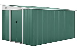 Outsunny Casetta da Giardino 8.9m² in Acciaio Zincato con 2 Prese d'Aria, Capanno Porta Attrezzi con Tetto Inclinato, Doppie Porte Scorrevoli Bloccabili e Guanti, 280x345x169/201cm, Verde