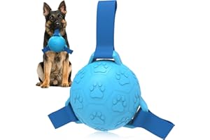 RUCACIO Dog Balls, Indestructible Dog Toys Soccer Ball with Straps, Interactive Tough Dog Football for Small Medium Dogs, Blue, 4 Inch