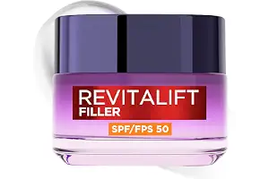 L'Oréal Paris Revitalift Filler Crema Hidratante Día Nº1 con SPF 50, 50ml | Ácido Hialurónico, Crema Hidratante con Protección Solar Facial, Rellena y Reduce Arrugas, Textura Ligera, Revitalift Filler