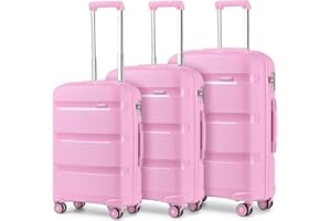 KONO Set Valigie da 3 Pezzi Rigida e Leggera Bagaglio a Mano 55cm + Valigia 65cm + Valigia 76cm con 4 Ruote e TSA Lucchetto, Rosa