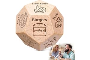 vecora 12 Sided Wooden Food Decision Dice,Food Dice for Her Him Couples Gift Ideas,2025, Date Night Dice With 12 Food Patterns for Boyfriend Girlfriend