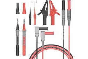 Juego de cables de prueba HANDSKIT multímetro eléctrico con doble aislamiento, sonda de cable de prueba Conector tipo banana de 4 mm con pinza de cocodrilo de 30 A y sonda de clavija de 0,7 mm