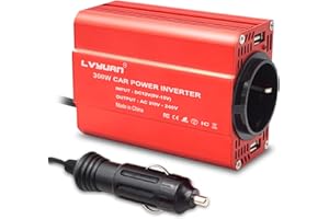 Cantonape Inversor De Corriente 300W para Coche, Transformador De 12v A 220v, Inversor con 1 Toma Enchufe Y 2 Puertos USB (5v / 2.4A) para Phone Pad Y Tableta