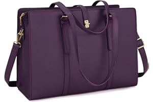 IGOLUMON Bolso de Mujer Grande Bolso Universidad Mujer Cuero PU Bolso Portatil Mujer Ordenador 15.6 Pulgadas Impermeable Bolso Shopper Bolsa Tote Morado Oscuro