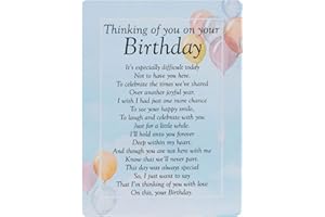 WIDDLE GIFTS Graveside Memorial Card Remembrance Verse Plastic Coated Grave Graveside Card - 120 x 165 mm (Thinking of you on your Birthday 2842)
