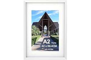 Szyeequoo A2 Picture Frame,A2 Frame with Clear plexiglass,A2 Frame with A3 Mount,Wall Hanging A2 Poster Frame,Horizontal or Vertical Formats Frame,42 * 59.4CM large picture frames,A2 Frames White