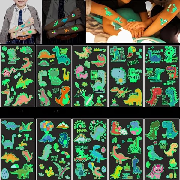 10 Blätter Leuchtende Dino-Tattoos Für Kinder - Fluoreszierende Temporäre Aufkleber Für Partys & Spaß