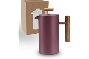LAMBDA COFFEE Thermo French Press acero inoxidable I 3 tamaños disponibles I Cafetera de acero inoxidable | Doble pared: mantiene el calor durante mucho tiempo I Cafetera | Prensa de café (rojo, 1 l