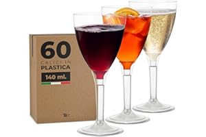 TUNDRA ICE INTERNATIONAL - Juego de 60 Copas de VINO, AGUA USA & RE-USA LIGERO 140 ml. Sin BPA, Reutilizable, Transparente, de Plástico Reciclable, para FIESTAS, BODAS, CUMPLEAÑOS, CHAMPÁN