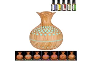 FQUVSP Diffusore di Oli Essenziali, 300ml Diffusore aromatico a grana di legno, Ultrasuoni Aromaterapia Diffusore con Luce bianca calda, Diffusore per Oli Essenziali Senza BPA