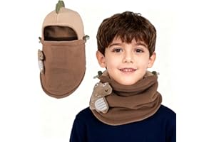 QKURT 1PCS Toddler Winter Dinosaur Balaclava, Children Thermal Windproof Hat Warm Knit Cap Scarf Kids Winter Knitted Beanie Hat Snood Neck Warmer Knitted Balaclava Beanie Aged 3-8