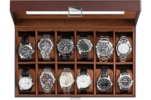 ProCase Watch Box Organizer for Men, 12 Slot Watch Display Case With Glass Lid, PU Leather Watch Storage Mens Watch Case, Watch Holder Organizer for Men Women -12 Slot, Brown