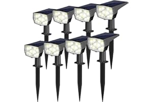 VOLISUN Lot de 8 Spot Solaire Exterieur, 64 LED 3 Modes Lampe Solaire Exterieur Jardin, IP65 Étanche Projecteur Solaire Exterieur Pour Jardin, Cour, Allée, Chemin(Blanc Froid)