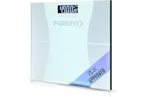 PUREFIT Digital Bathroom Scales for Body Weight - Ultra Slim Weighing Scales with High Precision Sensors, LED Display, Tempered Glass & Step-On | 2XAAA Batteries Included LB/KG/ST Max Weight 180KG