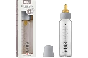 BIBS Baby Glass Bottle, Vermindert Koliken, Runder Sauger aus Naturkautschuklatex, Unterstützt das Stillen. Hergestellt in Dänemark, Complete Set - 225 ml, Cloud