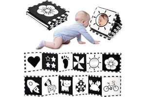 URMYWO Livre Tissu bébé eveil,Livre Noir et Blanc Bébé Montessori,Livre sensoriel pour bébé à fort contraste,jouet bebe 0 3 6 12 Mois livres d'éveil Cadeaux pour bébés