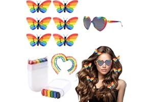 Matreeglam Pride Day Accessories Rainbow Set with Rainbow Rainbow Butterfly Hair Clip Rainbow Glasses for Gay Pride Parade, Pride Month Celebrations Festival Decorations