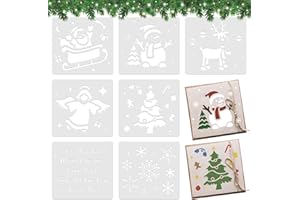 BOOMTOP 7X Weihnachten Schablonen Klein Zeichenschablonen Kunststoff Malschablonen Schriftzug Frohe Weihnachten Schneespray Fenster Schablone Weihnachtsschablonen Wand Böden DIY Karten Scrapbooking