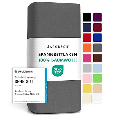 Jacobson Jersey Spannbettlaken Spannbetttuch Baumwolle Bettlaken (180x200-200x200 cm,...