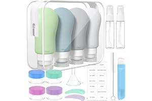 ‎NICEKOOL 100ml x 4 Silikon Reiseflaschen Set - Reiseflaschen Zum Befüllen Toilettenartikel 17 Stück Portable Reise Container für Shampoo Lotion Auslaufsicher Nachfüllbare TSA geprüft und BPA frei, Dunkel