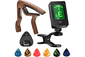 DOMMI Gitarre Capo, Gitarre Plektrum, Gitarre Zubehör mit Stimmgerät Gitarre, Kapodaster für Gitarre, Bass, Bruzzfrei, Quick Release, Gitarre Tuner Clip für Gitarre, Violine, Bass, Ukulele Chromatisch