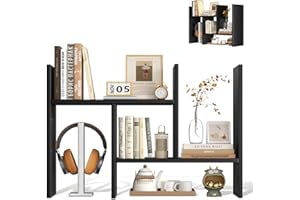 MIHOHO Organizador de Escritorio, estantería de Madera Ajustable, Estante de Almacenamiento para Oficina, Estante de exhibición de Madera para el hogar, Estudio y Oficina. (Negro)