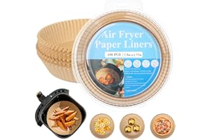 Lucky Sue 100PCS Air Fryer Paper, 7.9IN Air Fryer Liners Disposable, Paper Liners 4-8L Air Fryer, Waterproof, Non-Stick, Oil-Proof, Food Grade Paper Liner Baking Roasting Microwave Frying Pan Steamer