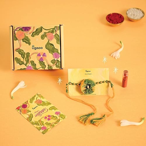 UGAOO Plantable Seed Rakhi with Cucumber & Amaranth Seeds | Hand-crafted | Eco-friendly Rakhi | Includes Roli & Chawal