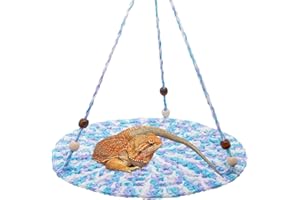 Tocwick Reptile Hammock Swing Hanging Bed, Cute Bearded Dragon Swing Toy, Cotton Lizard Summer Bed for Reptile, Cage Accessories for Leopard Gecko Small Animal Birds Parrots Rats (Blue)