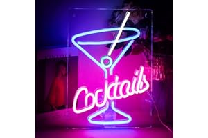 INEONLIFE Bar Letrero de Neón Cóctel LED Rosa Martini Vidrio Acrílica Iluminación