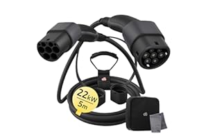 dé Cavo Ricarica Auto Elettrica Tipo 2 | 22kW | 5m | 32A | Trifase EV Cavo Tipo 2 con Borsa per Trasporto Ricarica Veloce e Compatibile con Model 3 e-UP Zoe Kona e-Tron Mini e Altri Veicoli Elettrici