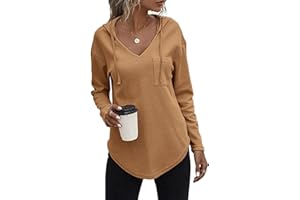 Cuptacc Sweat a Capuche Femme Col V Sweat Hoodie Manche Longue Automne Hiver Top Blouse Chic et élégant