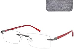 MINI BRILLE Okulary do czytania bez oprawek z prostokątnymi szkłami – z gratisowym etui na okulary, oprawką ze stali nierdzewnej, pomoc w czytaniu, dla mężczyzn i kobiet