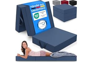 ELONEO Klappmatratze, Gästematratze, 3-teilige Faltmatratze, Schaumstoff extra dick (15cm), waschbar, Bandscheibenwürfel, klappbar, Faltbare Matratze, Erwachsene (Blau, 75 x 195 x 15 cm)