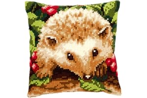 Vervaco Punto De Cruz Kit Cojin Decorativo Erizo con Bayas Manualidades Adultos Decoracion Bordar Kit Principiantes Completo DIY Bordado Creativo Regalo ca. 40x40 cm Cross Stitch Embroidery