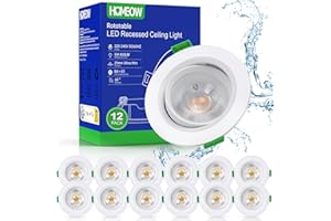 ‎HOMEOW HOMEOW 12er Set Led Einbaustrahler 230V 5W, 30°-60° Schwenkbar Led Spots, 450LM 2700K Warmweiß Deckenspots LED Flach, 21mm Ultra Flach, Spots Deckenleuchte 70-80mm Lochmaß, IP44 Wasserdichter